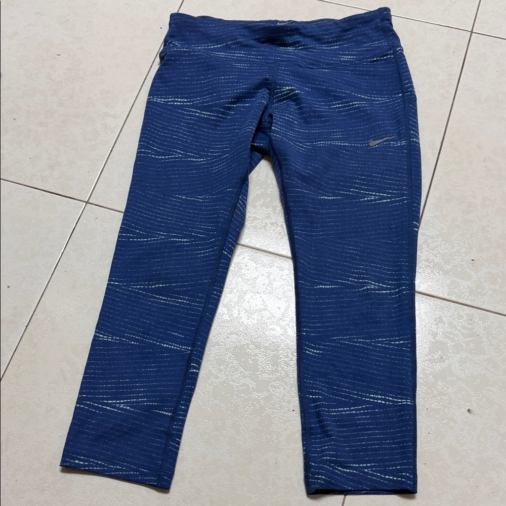 Nike Navy Blue Capri Leggings with Silver Swoosh